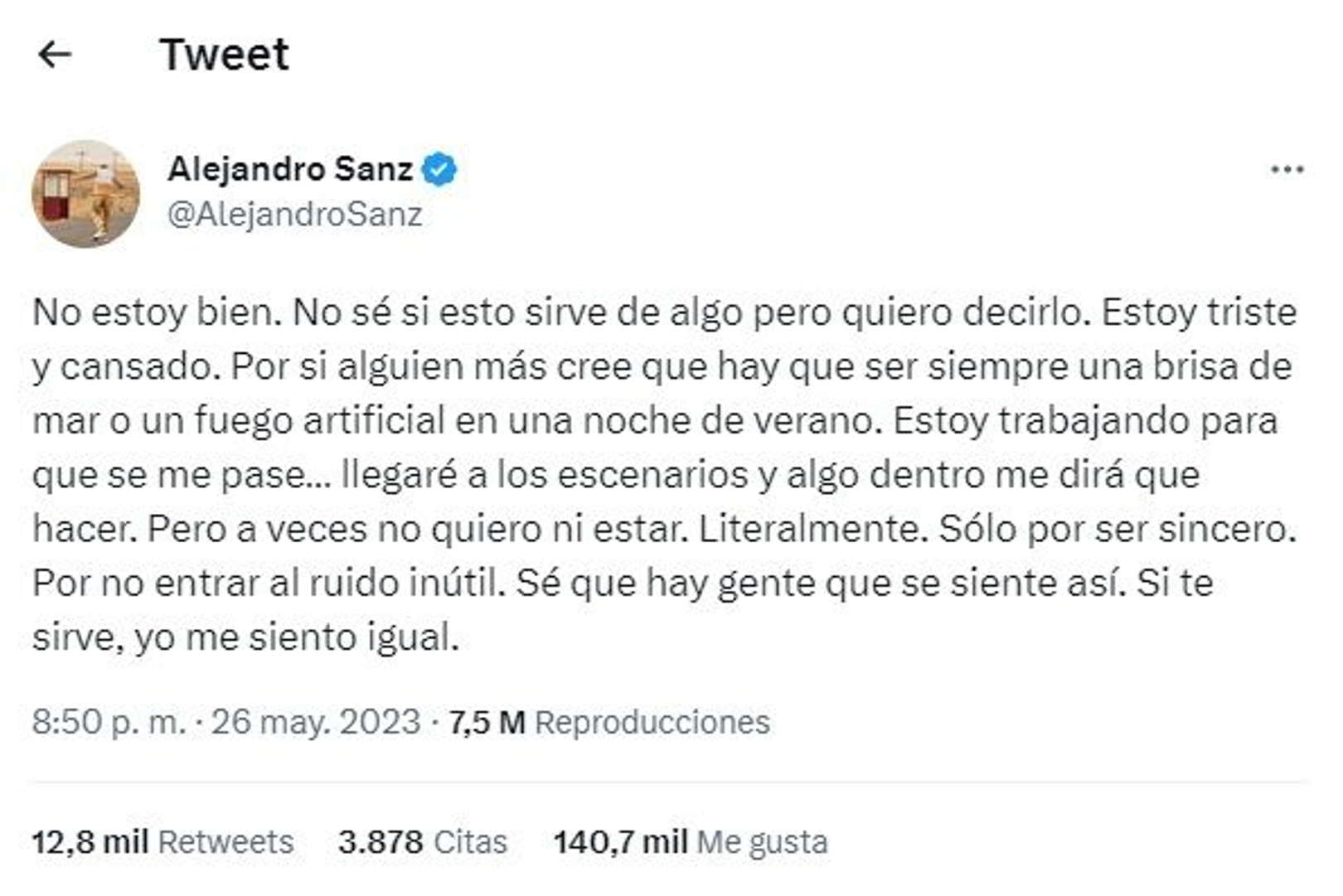 Alejandro Sanz tiene el corazón “partío”