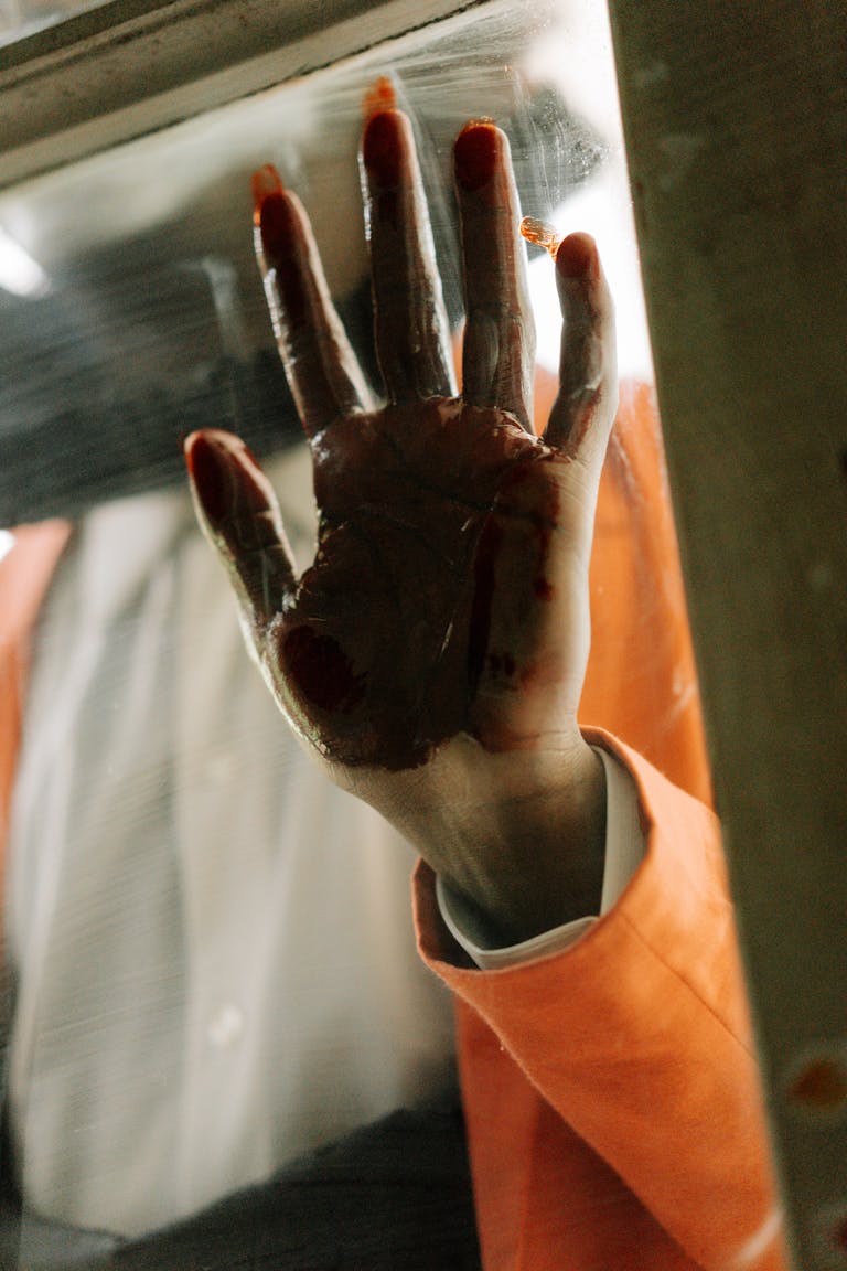 Bloody Hand on Glass