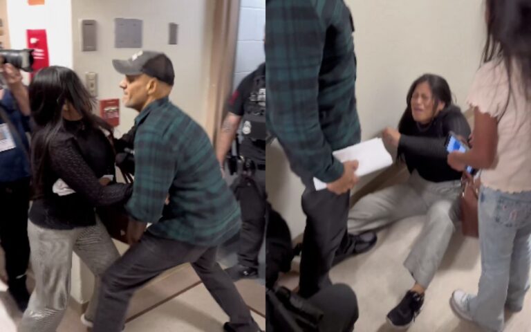 Agente de ICE es removido tras empujar a esposa de inmigrante (VIDEO)