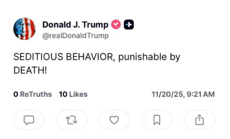 Llama Trump a ejecución de demócratas, por mensaje para “desobedecer órdenes ilegales”