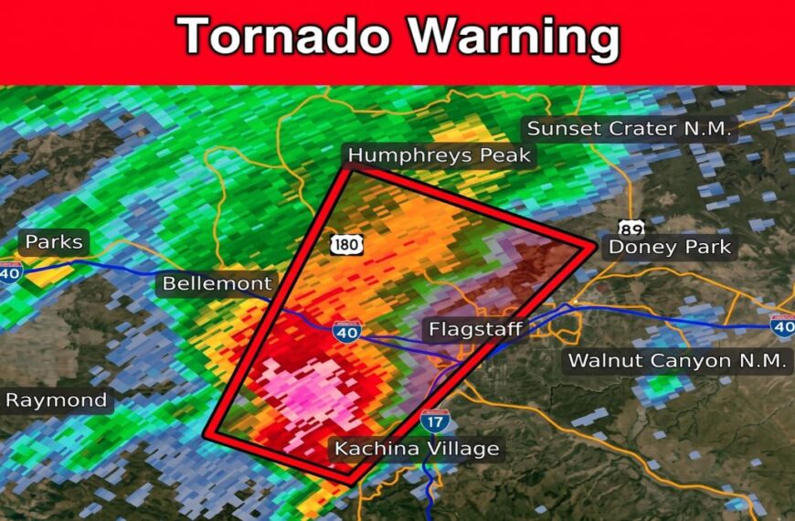 ¡Busca refugio! Emiten alerta de tornado en Flagstaff y lluvias en Phoenix