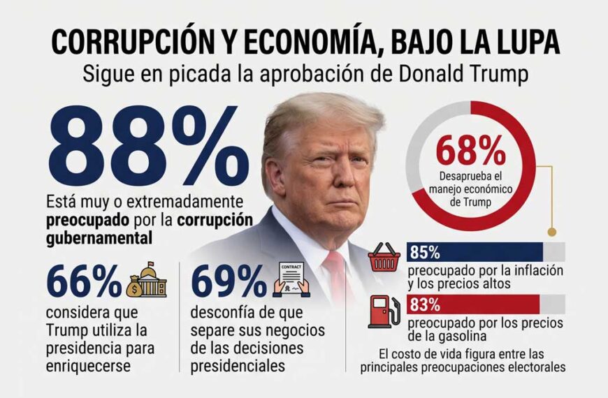 Aprobación de Trump cae al 31% ante creciente corrupción
